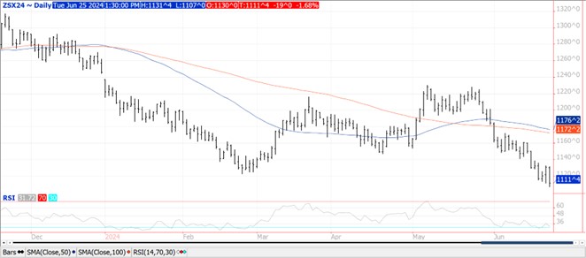 QST bean futures chart on 6.25.24