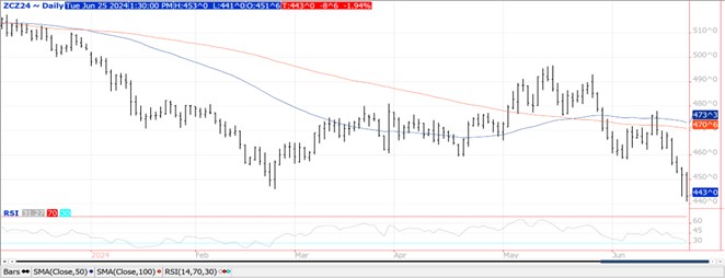 QST corn futures chart on 6.25.24