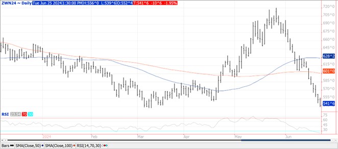 QST wheat futures chart on 6.25.24